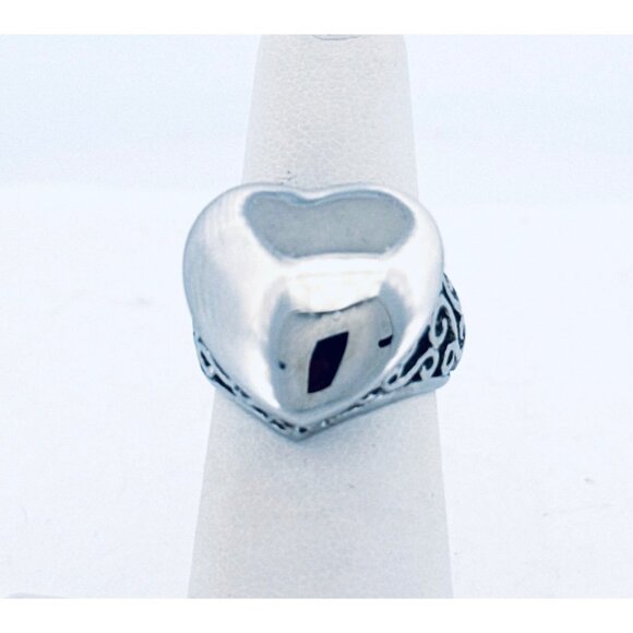 Estate Vintage Stainless Steel Heart Statement Ring Filigree Design Size 6 - Picture 1 of 12